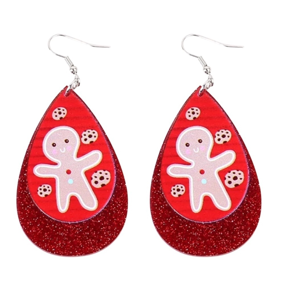 Gingerbread Cookie Teardrop Earrings – Holiday Drop Earrings with Festive Cookie